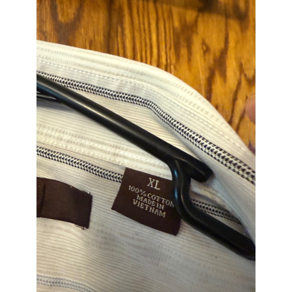Perry Ellis Mens XL White Striped Long Sleeve Button Down Cotton Shirt - Picture 4 of 5